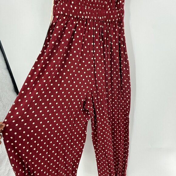 Band Of The Free Burgundy Polka Dot Puff Sleeve Maxi Jumpsuit Womens S/M - Picture 10 of 15